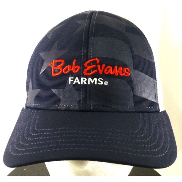 Bob Evans Farms Trucker Hat Snapback Navy & White Mesh American Flag Print - Picture 1 of 7
